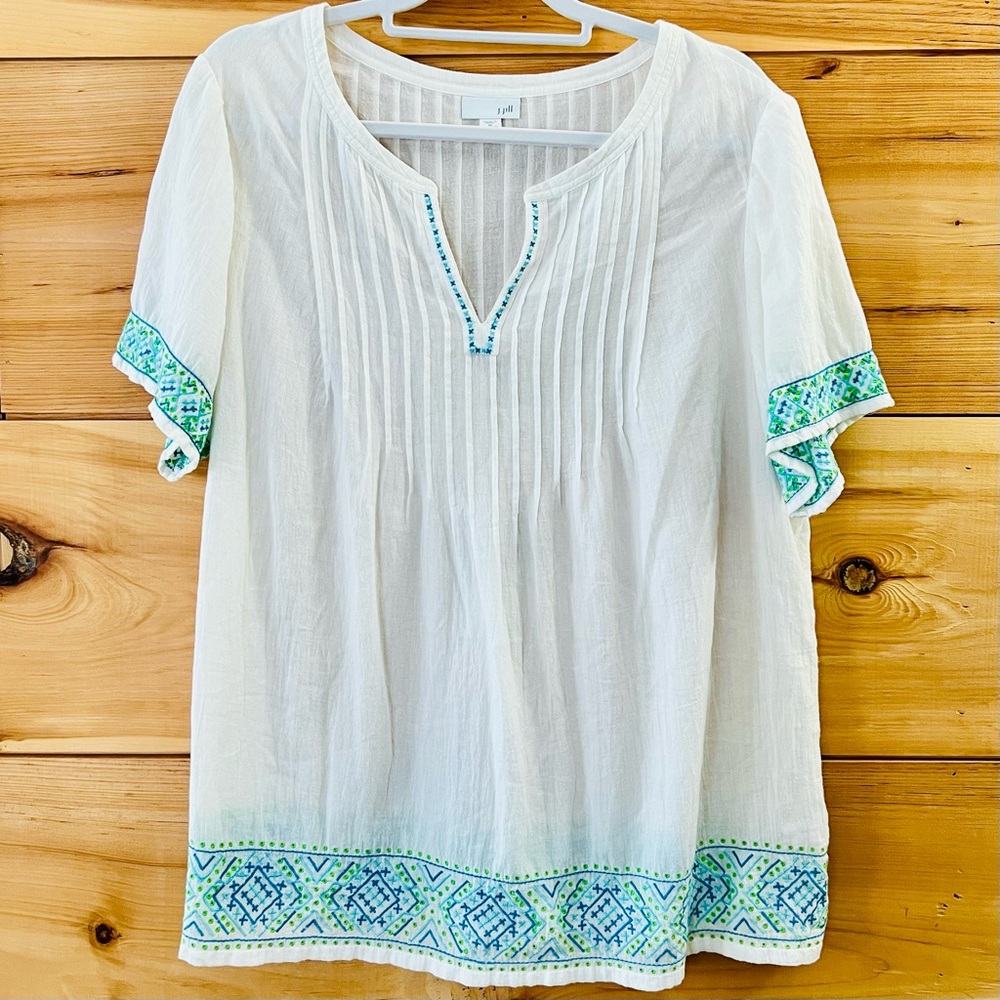 J. Jill Tunic-style Boho Feminine Embroidered V-neck 100% Cotton Blouse Size 1X